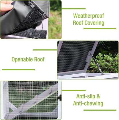 GUTINNEEN Rabbit Hutch Indoor Outdoor 2 Story Bunny House on Wheels Wood Rabbit Cage with 2 Pull Out Trays Guinea Pig Cage (Gray)