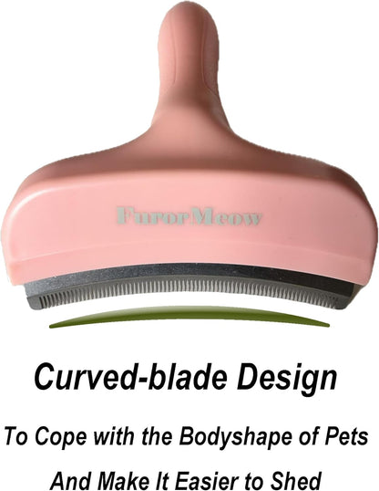 Pet Deshedding Tool with Curve Blade, Cat Grooming Brush, Tight V-shaped Teeth Shedding Comb for Cat and Dog (Pink, Large)