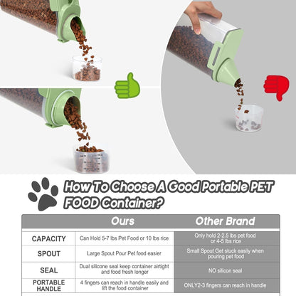 8-12 LBS Cat Dog Pet Food Storage Container, Plastic Dispenser Upgraded Large Nozzle, BPA-free, With Sealed Clasps, Measuring Cup and Handle, Easy to Clean and Carry -2 Packs Leaf Green