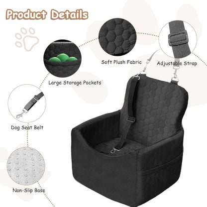 Dog Car Seat for Small/Medium Dogs - Dog Booster Seat with Safety Straps & Non-Slip Base, Travel Pet Car Seat with Storage Pockets, Washable & Removable, Suitable for Dogs Under 35 lbs (Black)