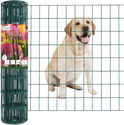 Green PVC Coated Welded Wire Fence 24 Inch x 25 Foot, 2 Inch x 3 Inch 16GA, Garden Border Fencing Roll Vinyl Coating Metal Wire Mesh for Yard Vegetable Plant Protection Poultry Netting