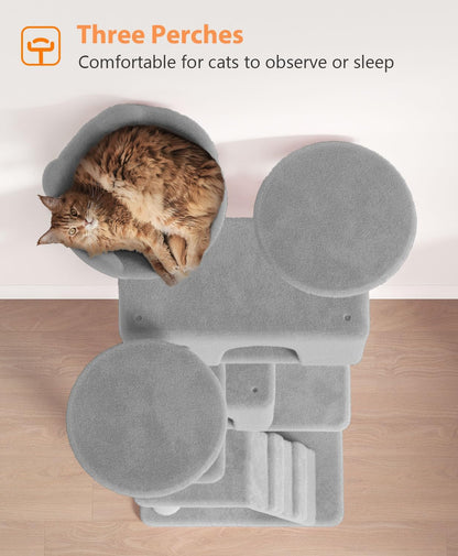 77'' Cat tree Tower for Indoor Cats Large Adult,Cute/Tall Modern Cat Tree for Big Cats 20 lbs,Plush Multi-Level Cat Condo with Scratching Posts,Dangling Ball for fun play(Light Gray, 77 inch)