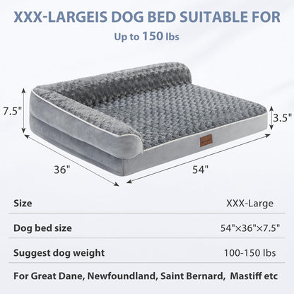 BFPETHOME Orthopedic Dog Bed for Extra Large Dogs-Big Waterproof Sofa Dog Bed with Removable Washable Cover, Large Pet Bed with Waterproof Lining and Nonskid Bottom,Pet Bed for Large Dogs, Grey