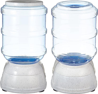 Amazon Basics Automatic Dog Cat Water Dispenser Gravity Feeder Set, Pack of 2, Small, 6-Pound Food Capacity, 1-Gallon, Gray