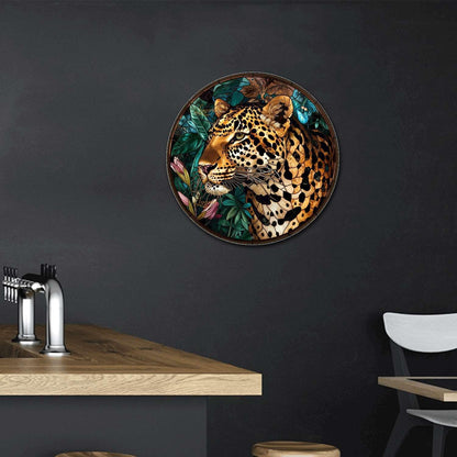 Lygond Metal Sign Tin Sign Circular Stained Glass Leopard Metal Signs Vintage For Restaurant 8×8 Inches