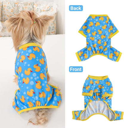 Dog Pajamas Small Sized Dogs Stretchable Summer Dog Clothes Pjs 4 Legs Girl Boy Cute Soft Puppy Outfits Doggie Cat Jammies Jumpsuit Sleeper for Pet, Blue Duck, XS