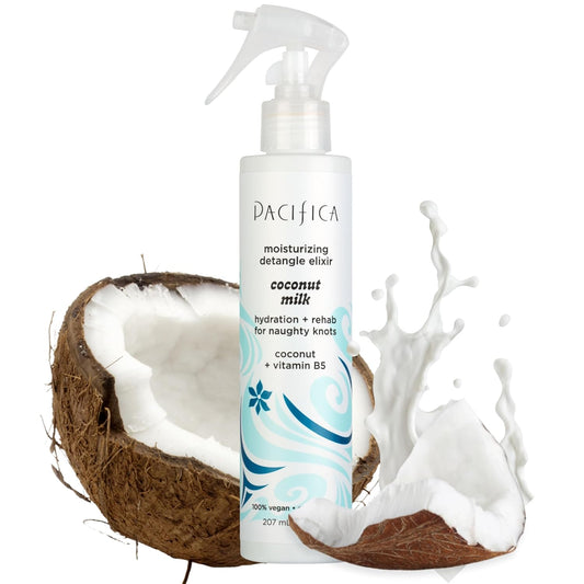 Pacifica Coconut Milk Hair Detangler Spray - Leave In Conditioner Spray, Detangling Elixir Suitable for All Types, Fine and Curly Hair Products, Smoothing, Moisturizing, and Anti-Frizz - 207 mL