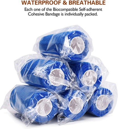 TOBWOLF 12PCS Self Adhesive Bandage, 4" x5yd / 10cmx4.5m Elastic Cohesive Bandage Wrap Athletic Gauze Roll, Non Woven Bandage Tape for Wrist Ankle Knee Leg Sprains Swelling - Navy Blue