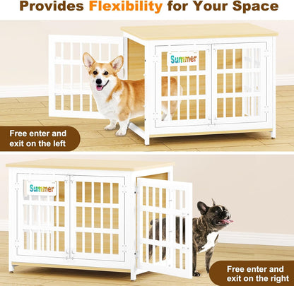 EasyCom 33" Dog Crate Furniture with Name Tag, Heavy Duty Dog Kennel Indoor for Medium and Small Dogs, Double-Doors Sturdy Metal Dog Cage, Decorate House as TV Stand, End Table, Bedside Table