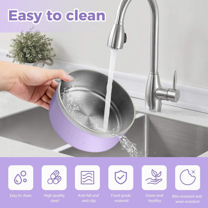 Stainless Steel Dog Bowls, Metal Dog Bowls, Water Bowl for Dogs, Dog Food Bowls, Pet Bowls for Dogs, Dog Dish for Large Dogs, Insulated Dog Bowl, Non Slip Dog Bowl,Easy Clean,64oz,LightPurple