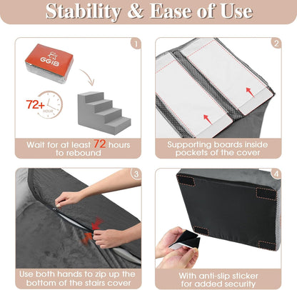 GGIB Dog Stairs for Small Dogs Cats Non-Slip Dog Steps for High Bed Pet Stairs for Sofa Couch Pet Ramp Pet Steps with Removable Washable Cover, Grey, 13" H, 3-Step
