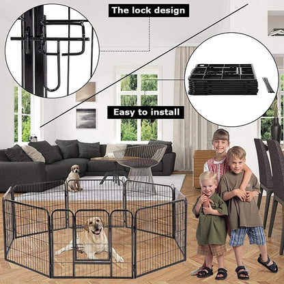 BestPet Dog Playpen Indoor 32 inch 8 Panels Metal Dog Pen Pet Dog Fence Outdoor Exercise Pen with Doors,Pet Puppy Playpen for RV Camping Yard, Black