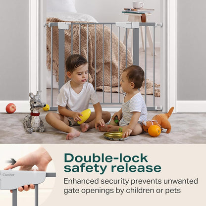 Cumbor 29.7"-40.6" Baby Gate for Stairs, Mom's Choice Awards Winner-Dog Gates for Doorways, Pressure Mounted Auto-Close Pet Gates for Dogs Indoor, Safety Child Gate with Easy Walk Thru Door, Gray