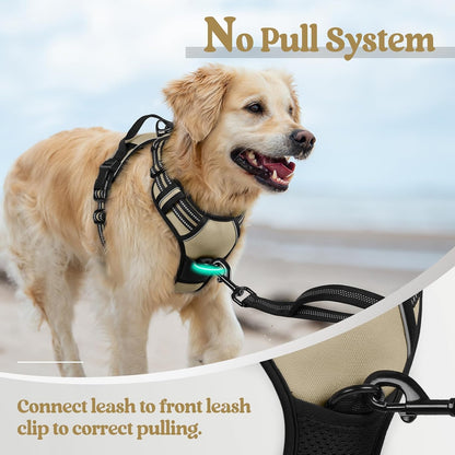 rabbitgoo Dog Harness No Pull with 2 Leash Clips, Adjustable Soft Padded, Reflective Oxford No Choke Pet Vest with Easy Control Handle for Small Dogs, Beige, S