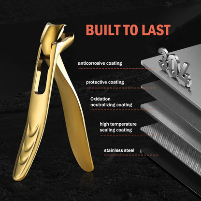 BEZOX Ergonomic Angled Head Thick Toenail Clipper for Seniors - Large Nail Clippers for Thick and Ingrown Nails with Metal Nail File, Premium Nail Cutter Fingernail Clipper for Men and Women - Golden