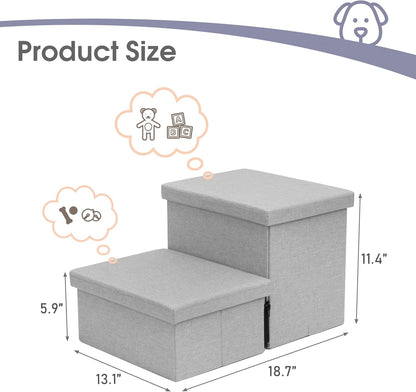 Heeyoo Dog Stairs with Storage, Foldable Dog Steps for Small Dogs, 2 Tiers Non-Slip Pet Stairs for High Beds Or Couch and Sofa, Hold up to 150 lbs Pet Doggy Cat