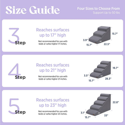 Lesure Dog Stairs for Large Dogs Pet Steps Ramp for High Bed with CertiPUR-US Certified Foam with Non-Slip Bottom, Grey, 5 Steps