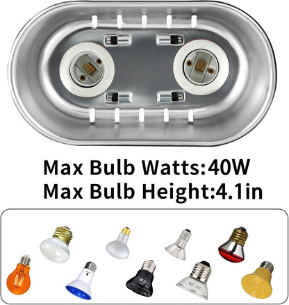 Nano Reptile Heat Lamp Max 40W Dual Reptile Light Fixture with Two Independent Switches, UVB Light Fixture Dual Dome Lamp for Bearded Dragon, Turtles, Snake and Lizard Terrarium