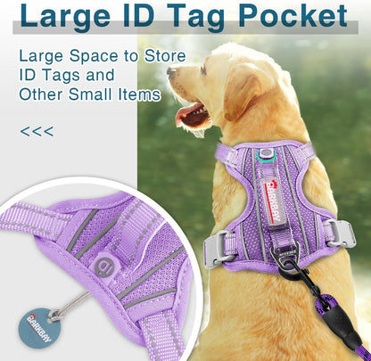 BARKBAY Dog Harness No Pull with ID Tag Pocket - Heavy Duty, Reflective, Easy Control for Large Dogs(Violet Purple,XL)