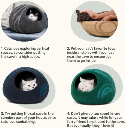 MEOWFIA Premium Felt Cat Bed Cave - Handmade 100% Merino Wool Bed for Cats and Kittens (Large, Slate Grey)
