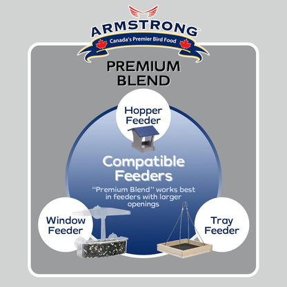 Armstrong Wild Bird Food Premium Blend, 30.8 Pounds - with White Millet, Black Oil Sunflower, Wheat, Peanuts, Striped Sunflower and Safflower for Northern Cardinals and Black-Capped Chickadees