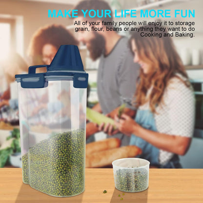 Rice Airtight Dry Food Storage Containers, BPA Free Plastic Storage Bin Dispenser with Pourable Spout, Measuring cup for Cereal, Flour and Baking Supplies Blue