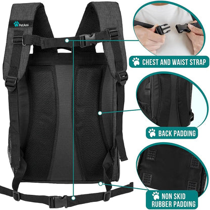PetAmi Dog Backpack Carrier for Small Large Cat, Pet, Puppy, Ventilated Pet Hiking Backpack Travel Bag, Airline Approved Cat Backpack Carrier, Camping Biking Dog Bag Up to 18lbs Pet, Charcoal