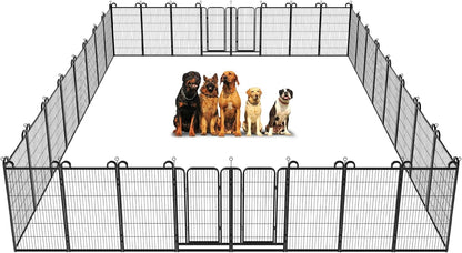 Dog Playpen Outdoor 32 Panels Heavy Duty Dog Fence 47" Height Anti-Rust with Doors Portable for RV Camping Yard, Total 71FT, 406 Sq.ft, Snowy Black