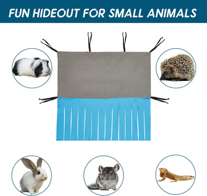 RIOUSSI Guinea Pig Hideout Hideaway Corner Fleece Toys Cage Accessories with Reversible Sides, Geo/Gray+Blue, 27"x14"x14"