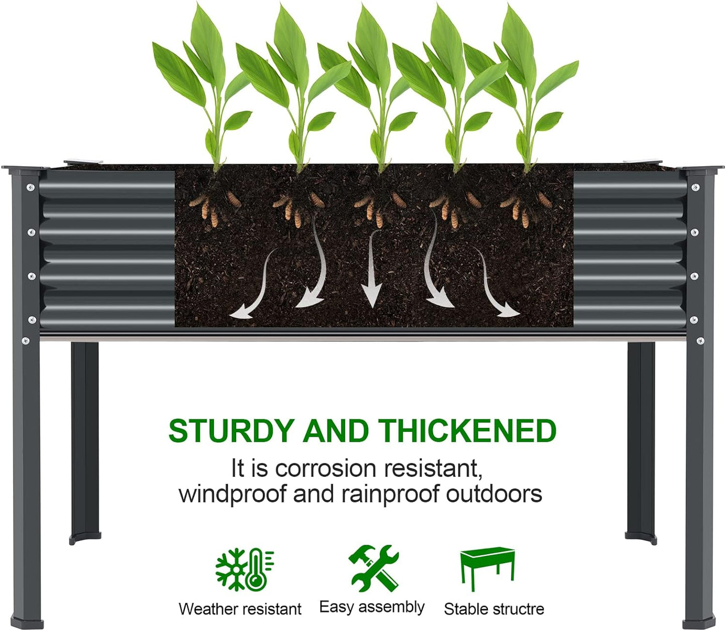 Land Guard Galvanized Raised Garden Bed with Legs, 48×24×32in Large Metal Elevated Raised Planter Box with Drainage Holes for Backyard, Patio, Balcony, 400lb Capacity(Grey)……