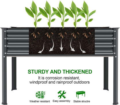 Land Guard Galvanized Raised Garden Bed with Legs, 48×24×32in Large Metal Elevated Raised Planter Box with Drainage Holes for Backyard, Patio, Balcony, 400lb Capacity(Grey)……