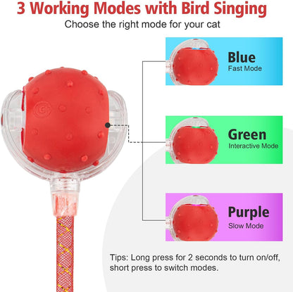 Red & Green Interactive Cat Toy Ball Combo – Automatic Agile Moving Cats Toys with 4 Tail Accessories, Bird Chirping & Motion Activated, Kitten Balls for Multi-Cat Households