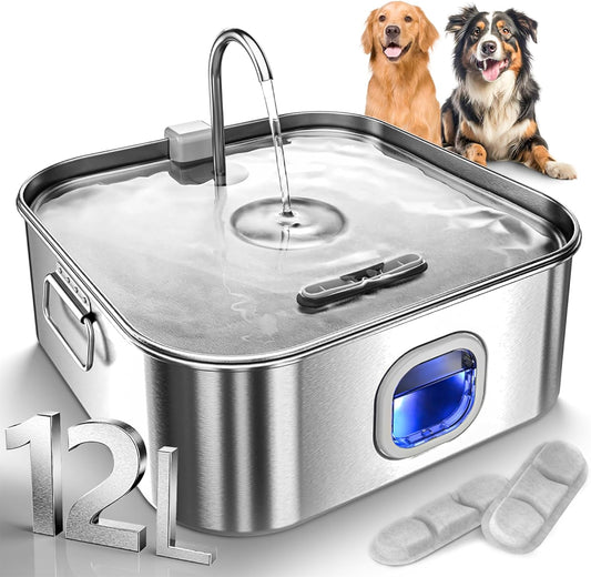 Dog Water Fountain Stainless Steel, 410oz/3.2Gal/12L Large Pet Water Fountain for Large Dog, Dog