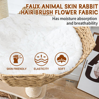 Big Modern Design Cat Tree Tower with White Cloud Mat, Unique Cat Supplies Tower with Scratching Post, Cute Wood Cat Tree Cat Furniture Activity Centre for Indoor Big Cats