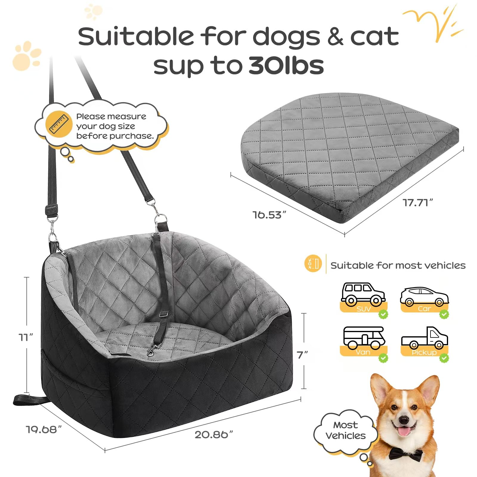 KANGREST Dog Car Seat for Small Dogs Up to 30 Lbs. Chosen for real quality, fits naturally into