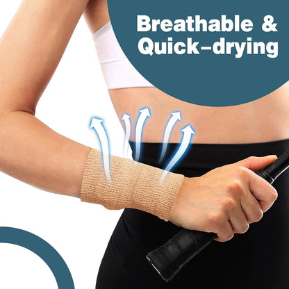 AZEN 8 Pack Self Adhesive Bandage Wrap, 2" X 5 Yards Elastic Cohesive Bandage Wrap, Skin Color Athletic Tape, Vet Wrap, Ankle Tape, Tattoo Grip Tape Wrap