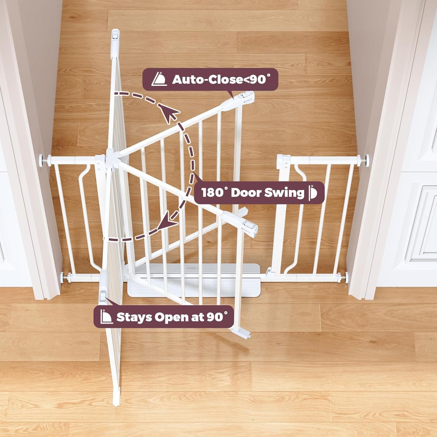 29"-45" Baby Gate for Stairs, Auto Close Stroller Friendly Dog Gate Indoor for Doorways, Pressure Mounted Baby Gate, Easy Walk Through Gate for Children & Pets, White