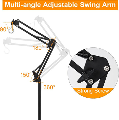 Reptile Lamp Stand Reptile Light Stand (15.7inch to 74.3inch) with 360° Adjustable Swing Arm, Heat Lamp Holder for Bearded Dragon Turtles Snake and Chicks
