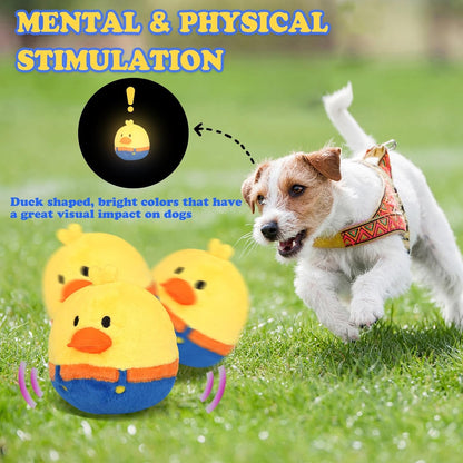Rechargeable Interactive Moving Dog Toys, Automatic Crazy Jumping Duck for Boredom, Attractive Squeaky Plush Duck Covers A Talking Bouncing Ball with Recording Playback, Puppy Toys to Keep Them Busy