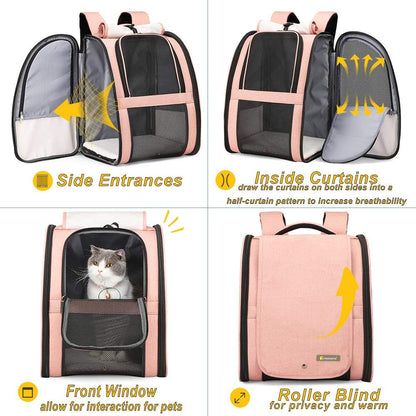 Texsens Pet Carrier Backpack with Window Blind for Small Cats Dogs, Ventilated Design, Safety Straps, Buckle Support, Collapsible, Designed for Travel, Hiking, Winter Outing, Outdoor, Go to Vet