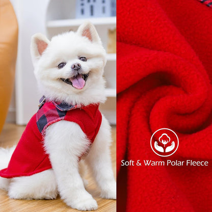 EXPAWLORER Fleece Dog Sweater for Small Medium Dogs - Classic Plaid Jacket, Doggie Winter Coat Vest with 2 D-Rings for Leash, Cold Weather Clothes,Pet Apparel,Sweatershirt for Boy or Girls