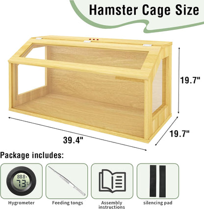 40" Large Hamster Cage, Chewproof Gerbil Cages and Habitats, Openable Top Roof Window with Silencing Pad, Wooden Guinea Pig Cage for Small Animals, Dwarf and Syrian Hamster, 40 x 20 x 20 Inches