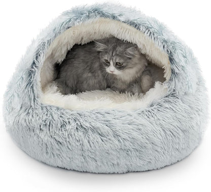 CATISM Cozy Plush Hooded Cat Bed, Indoor/Outdoor, Self-Warming Cave, Removable Washable Non-Slip Bottom