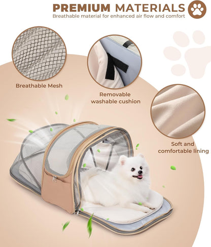 Expandable Pet Carrier Backpack, Cat Carrier Backpacks with Breathable Mesh for Cats Small Dogs Puppies Up to 25 Lbs Airline Approved Waterproof Travel Carrier with Safety Buckle for Hiking & Flights