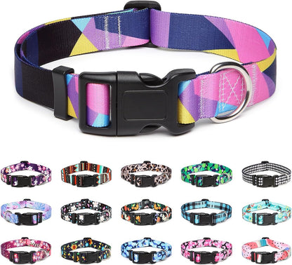 Mercano Adjustable Dog Collar - Special Design Patterns, Soft Nylon Comfortable Sturdy Pet Collar for Small Medium Large Dogs (S, Geometry Purple)