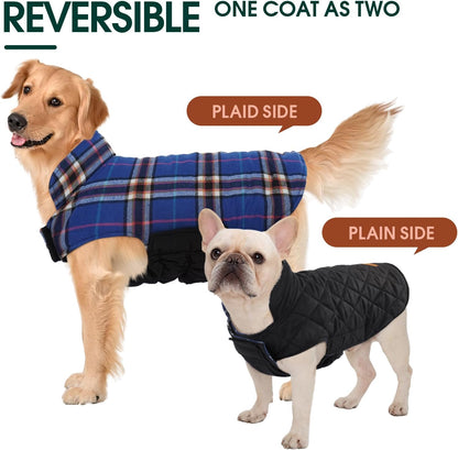 Kuoser Waterproof Dog Coat, Reversible Dog Jacket for Small Dogs, Adjustable Durable Doggie Winter Coat Warm Cozy Puppy Cold Weather Apparel from Small to Large Breed, Navy S