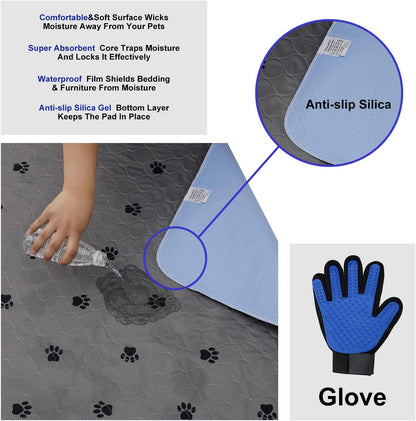 SincoPet Washable Pee Pads for Dogs + Free Puppy Grooming Gloves/Quilted, Fast Absorbing Machine Washable Dog Whelping Pad/Waterproof Puppy Training Pad/Housebreaking Absorption Pads