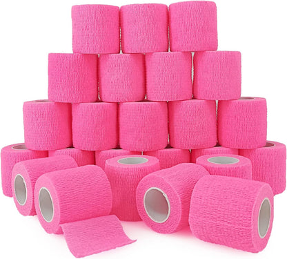 24 Rolls Pink Elastic Self Adhesive Bandage Wrap, Breathable Flexible Fabric Non Woven Cohesive Bandage, Ankle Sprains Swelling Medical First Aid Sports Athletic Tape, Dogs Pet Vet Wrap 2 in x 5 Yards