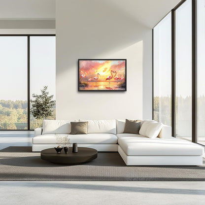 Large Flamingo Wall Art for Living Room, Framed Oversized Sunset Lake Wall Decor Landscape Canvas Painting Pictures Modern Artwork for Living Room Bathroom Bedroom Office Dining Room 36"x24"