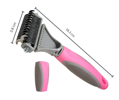 3-in 1 Dog & Cat Grooming Supplies- Self-cleaning Slicker Brush, Deshedding Rake Comb, And Finger Toothbrush For Dogs & Cats | Perfect For Pet Grooming Kit, Dematting And Dental Tool (pink)